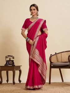 New Arrival 2022 Modern Indian Traditional Vichitra Silk with Sequence <b>Lace</b> Saree for Women Party Supplier India - Product Image 3