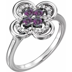 Clover <b>Ring</b> <b>Dainty</b> 10K Gold Platinum Rhodium Plated Gemstone Inlay Featuring Turquoise Ruby Zircon Pearl Main for Everyday Wear - Product Image 1