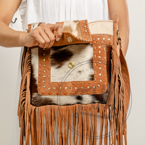 Single Handle Real Cowhide Cowfur Leather Handbag with Fringe Carving Portable Bohemian Crossbody <b>Bag</b> Decoration Winter - Product Image 4