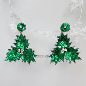 Handmade Green <b>Hoop</b> Earrings for Women Gold-Plated Christmas Tree Sequin Unique Festive Holiday Jewelry <b>Fashionable</b> <b>Earings</b> - Product Image 3
