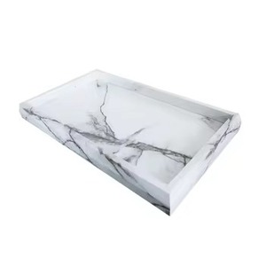 Plateau de service en marbre blanc de luxe forme rectangulaire nouveaux derniers plateaux de table plateau de service en marbre de haute qualité avec poignée - Product Image 2