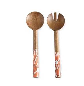 Ensemble de service à salade 2 pièces artisanales indiennes de haute qualité, incrustation de résine et de bois, cuillère à mélanger et fourchette pour la salle à manger. - Product Image 6