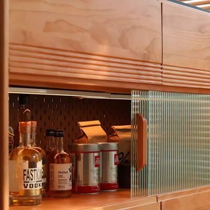 Modern North American Black Walnut <b>Dining</b> <b>Table</b> with Integrated Kitchen Island and Retractable Solid Wood Rock Plate Vanity <b>Top</b> - Product Image 2