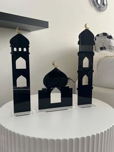 Double Minaret Mosquée Décor Noir Métal Islamique Ornement Ramadan Kareem Eid Mubarak Décoration Musulman Maison Table Centre De Table - Product Image 6