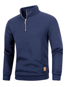 Sweat-shirt à col roulé zippé en polaire pour homme, 100% coton, couleur unie, manches longues, décontracté, tendance, pour l'hiver - Product Image 2