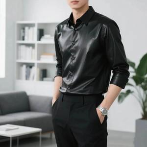 เสื้อเชิ้ตหนังแท้ผู้ชายคุณภาพพรีเมียม ขายส่ง รับผลิตตามแบบ OEM เสื้อหนังแท้แฟชั่นสตรีทแวร์สำหรับผู้ชาย - Product Image 5