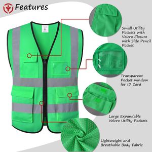 Gilet réfléchissant haute visibilité avec poches Logo personnalisé Vêtements de travail respirants Uniforme de sécurité pour la construction pour hommes - Product Image 6