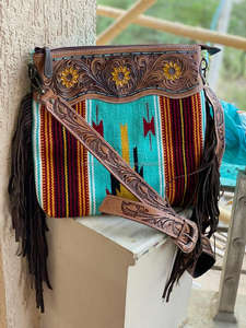 Vente chaude Western Aztec Sac En Cuir Outillé Vintage Multi Couleur Sac À Main Femmes Élégant Outillage Bracelet En Cuir Grande Taille Sac À Bandoulière - Product Image 4