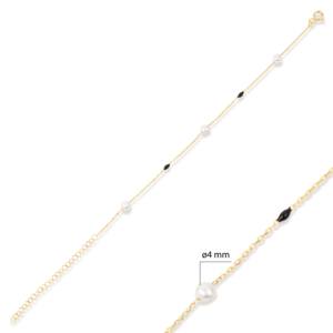 Pulsera de Cadena de Perlas Redondas Esmaltadas en Color Negro, Joyería Turca Hecha a Mano al por Mayor, Plata de Ley 925 para Mujer, Regalo para Fiesta - Product Image 2