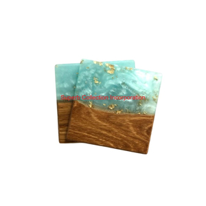 Posavasos de resina azul y madera de roble modernos hechos a mano con copos dorados Juego de posavasos cuadrados para bebidas para decoración del hogar y regalos - Product Image 6