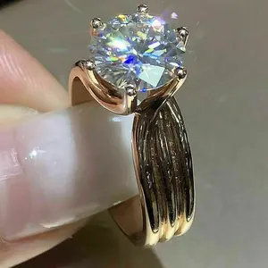 Bague de fiançailles solitaire en argent 925 3ct coupe ronde véritable Moissanite - Product Image 3