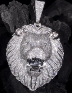 Majestueux tête de lion pendentif en argent sterling plein Moissanite éblouissant bijoux Hip Hop - Product Image 3