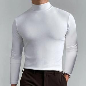 T-shirt à manches longues à col montant pour homme, coupe ajustée, élastique fin, design 2026 - Product Image 3