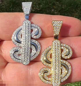 Plata de Ley 925 Iced Out Dollar Sign Money Pendant Hip Hop Fabricación de joyas para joyería Otros diamantes - Product Image 1