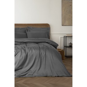 Parure de lit de luxe en coton et tensel, satinée, tailles King et Twin, couleur anthracite unie, tissée, 4 pièces - Product Image 1