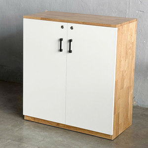 Two-Tier Minimalist Metal <b>Storage</b> <b>Cabinet</b> 80x40x87cm THS68023 Rubber Wood Filing <b>Cabinet</b> Hinged Doors <b>Lockable</b> for Workshops - Product Image 2