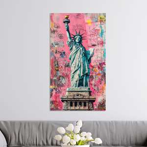 Impresión de Arte Pop de Nueva York: Lienzo con Graffiti de la Estatua de la Libertad, Arte en Vidrio Templado - Product Image 1