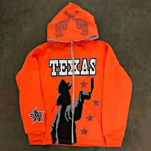 Face Total Zipper Rhinestone <b>Orange</b> <b>Hoodie</b> Custom Logo Hip Hop Oversize Rhinestone Full Zip up hoodies <b>men</b>, <b>men's</b> hoodies - Product Image 1
