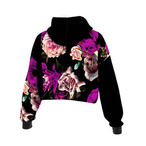 Sudadera con Capucha Corta Personalizada con Estampado Floral Sublimado, Sudadera para Fitness, Gimnasio, Yoga, Top Corto para Mujer, Transpirable - Product Image 6