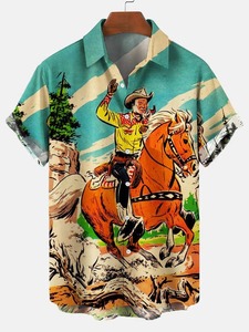 2025 Summer Custom Vintage Western Horse Printed <b>Cowboy</b> Short Sleeve <b>T</b> <b>Shirts</b> Pour Hommes - Product Image 5