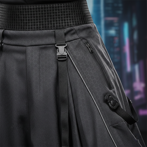 Pantalon cargo futuriste Hakama de style samouraï moderne, tissu technique premium, jambe large, streetwear, 100% coton, taille mi-haute - Product Image 4
