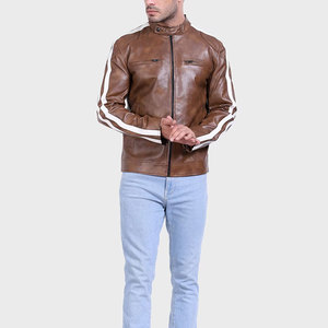 Veste en cuir de motard vintage tendance pour homme, col montant, écologique, sur mesure, fabrication en usine - Product Image 5