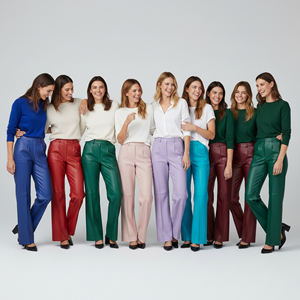 Pantalon large en cuir taille haute pour femmes, mode, coupe ample, pantalon droit, vêtements d'automne et d'hiver, pantalon en cuir décontracté de bureau - Product Image 1