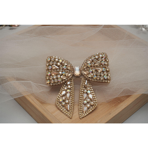 Lazo para el pelo artesanal de cristal y pedrería, estilo dulce, diseño personalizado, con cuentas y bordados, en cobre dorado, para boda, venta al por mayor - Product Image 6