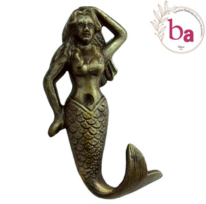 Gancho para abrigo y sombrero de hierro fundido de sirena hecho a mano producto de ganchos y rieles Premium de latón antiguo - Product Image 1