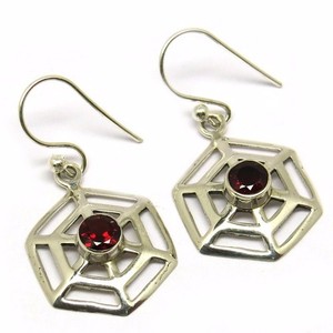 Boucles d'oreilles pendantes style bohème tendance, motif araignée, grenat rouge, argent sterling 925, bijoux indiens pour cadeau de mariage - Product Image 1