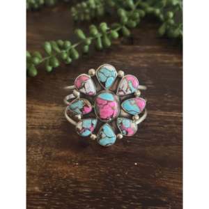 Gerildine James Fashion <b>Cuff</b> <b>Bracelet</b> Cotton Candy Dahlia & Sterling <b>Silver</b> Cluster Elegant & Stylish Accessory - Product Image 1