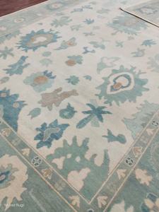 9x12 Pies Alfombra de Lana Azul Pastel, Tejida a Mano, con Nudos, Diseño Abstracto Boho, Alfombra Persa Oushak, Juego de 1 Alfombra Floral - Product Image 6