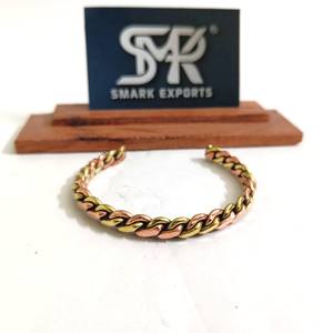 Twisted Dual Tone <b>Copper</b> <b>Bangle</b> Adjustable Open Cuff Handmade Traditional Lightweight Craft for <b>Men</b> Women Daily & Festive Wear - Product Image 1