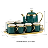 Ensemble de 8 tasses à café en céramique avec soucoupes, glaçure colorée, bordure dorée de luxe, théière en porcelaine, ensemble de tasses à café en céramique avec plateau