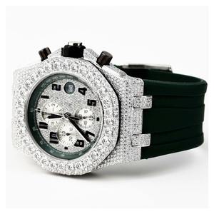 Fournisseur indien de montre de luxe analogique ETA pour hommes en acier inoxydable Bracelet en caoutchouc vert Moissanite Diamant Design résistant à l'eau Vente - Product Image 3