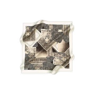 Beige Silk Patterned Square Scarf - Product Image 1