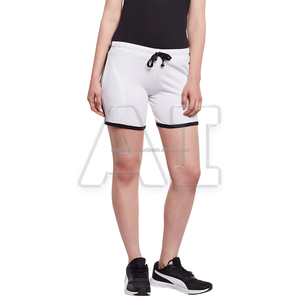 กางเกงกีฬาขาสั้นผู้หญิงขาสั้นครึ่งสีทึบกางเกงลำลองทรงหลวมห้าสายรัดเอวยางยืดมีกระดุมฤดูร้อน - Product Image 1