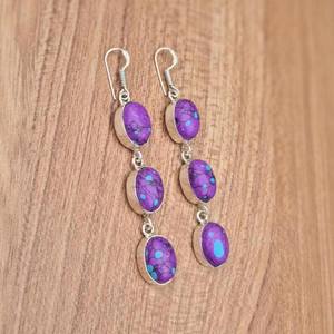 Pendientes multipiedra turquesa púrpura, chapados en plata 925 pendientes colgantes, joyería de cristal bohemio hecha a mano, regalo para ella étnica - Product Image 3