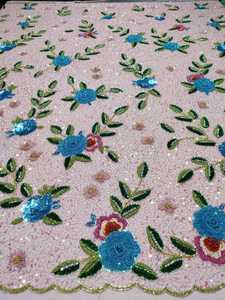 Luxury Heavyweight Eco-Friendly Hand Beaded Embroidered Net <b>Fabric</b> - Product Image 3