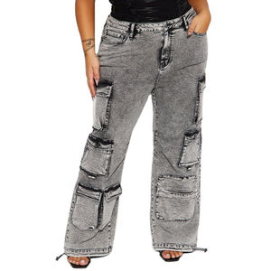 New Arrival OEM Custom High Quality <b>Jeans</b> Print With Pockets Breathable Plus Size Cotton Cargo <b>Baggy</b> Denim <b>Jeans</b> for <b>Women</b> - Product Image 4