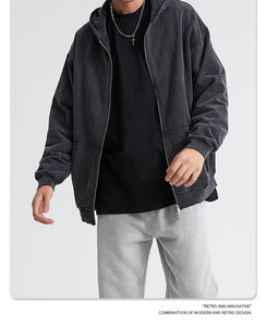 เสื้อฮู้ดผู้ชายแบบสั่งทำโลโก้ OEM ผ้าถักแบบกลับด้านได้ ซิปแบบรูดขึ้น 100% ผ้าฝ้ายคอมบ์ ผ้าเฟรนช์เทอร์รี่ ซิปแบบเรียบไม่มีลาย - Product Image 2