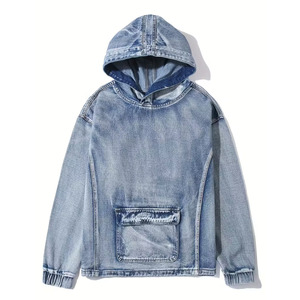 2025/2026 Sweat à capuche pour homme, coupe classique, robuste, avec grande poche avant, en denim de coton non extensible, couleur unie, séchage rapide, respirant, 360g - Product Image 1