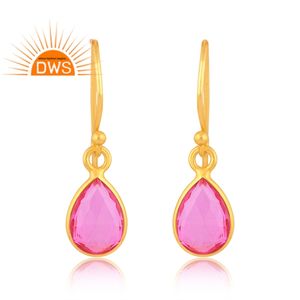Meilleure qualité en argent sterling plaqué or 18 carats Doublet Kunzite Quartz Gemstone Dangle Earring Demi Fine Jewelry Manufacturer - Product Image 1
