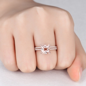 แหวนแต่งงานสีโรสโกลด์สวยพลอยมอร์แกไนท์สีชมพูหรูหราดีไซน์ใหม่แหวนประดับทองแท้พร้อมแหวนเพชรแท้ - Product Image 5