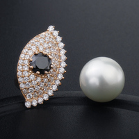 Joyas De Plata 925 Por Mayor 5a Black Zircon Eye Rings Evil Round White Pearl Ring pour les femmes Open Design 18K Siver 925 Jewelry