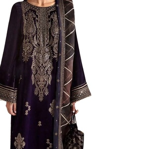 2024 léger femmes robe de soirée nouveau ethnique Bollywood Designer mariage Dupatta ensembles avec dentelle décoration pour les fêtes - Product Image 1