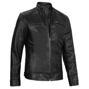 Chaqueta de motociclista Gatsby negra con cremallera de anilina de piel de oveja auténtica para hombre con forro negro acolchado y bolsillos exteriores interiores - Product Image 3