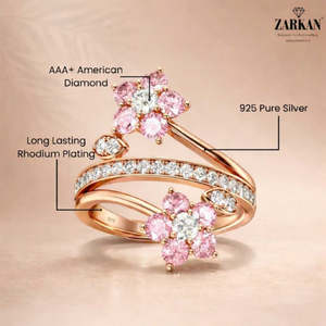 Anillo de compromiso de moda Hallmark con flor de plata y oro rosa, incrustaciones de diamantes de talla princesa y engaste de garra - Product Image 5