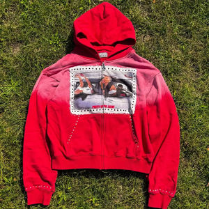 Custom Heavyweight Acid Wash Relaxed Fit Hombres Streetwear Chaqueta Cremallera Rhinestone Vintage Distressed Zip Up Hoodies - Product Image 2