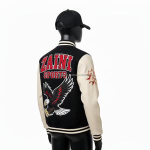 Veste universitaire pour femmes en laine mélangée avec manches en cuir, panneaux noirs et beiges, broderie en chenille, logo personnalisé, veste universitaire pour femmes - Product Image 5